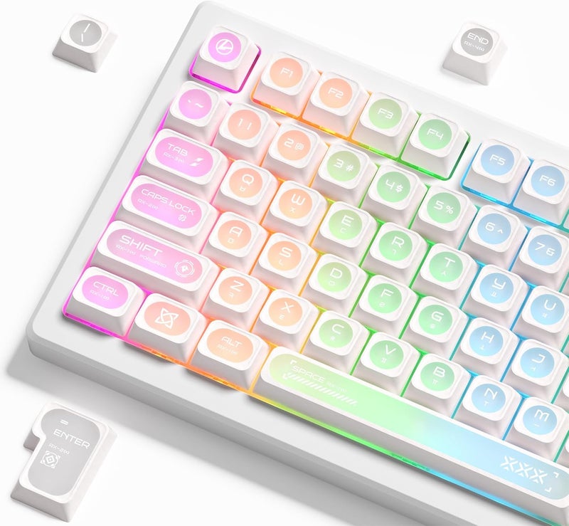 OHY XVX White Shine Through Keycaps for Mechanical Keyboards - 136 Keys White Translucent Cat Eye Design,Cherry MAX Profile, PC+PBT Frosted RGB Keycaps - Image 1